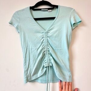 Energie Green Ruched Tie Front Blouse